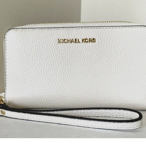 New Michael Kors Jet Set Travel Large Flat Wallet Leather Light Cream / Gift Box - Picture 2 of 6